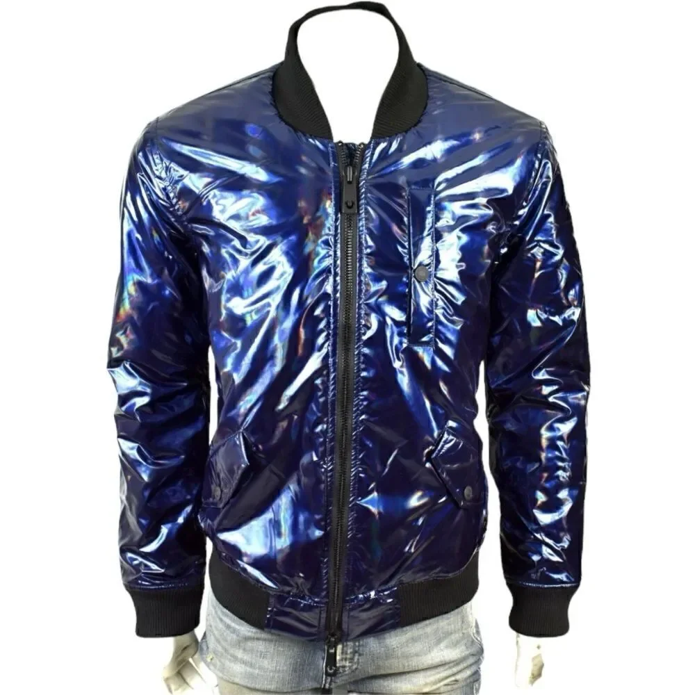 TRUE RELIGION Men's Navy Iridescent Fashion Bomber Jacket Size XL.